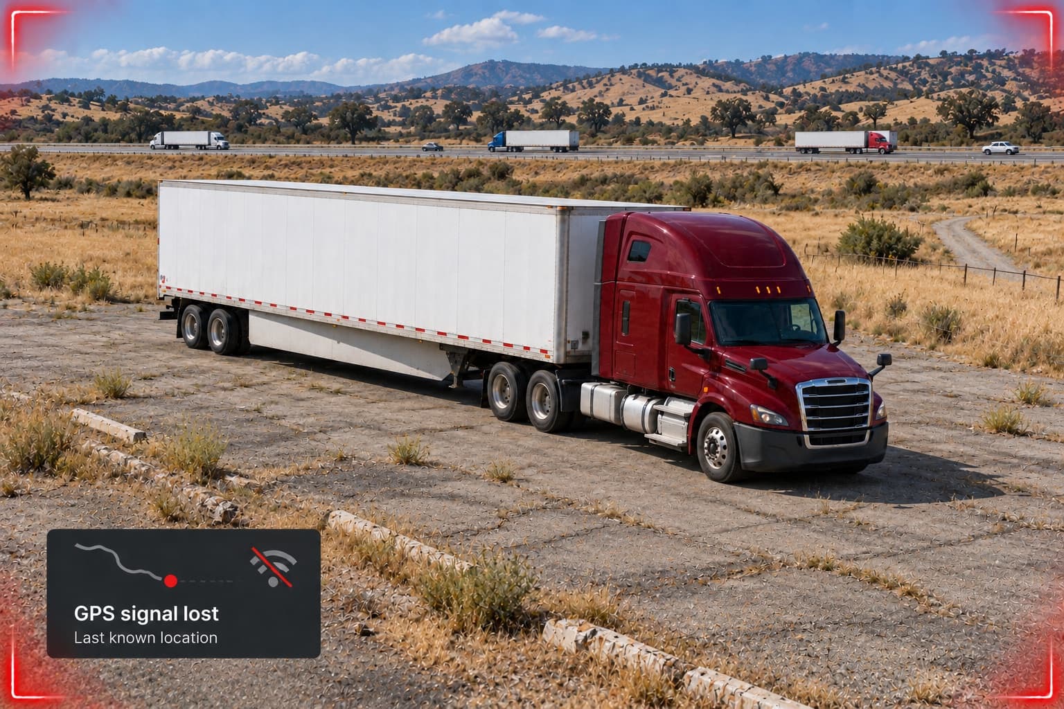 Loaded truck parked alone on an abandoned lot after its GPS signal was lost